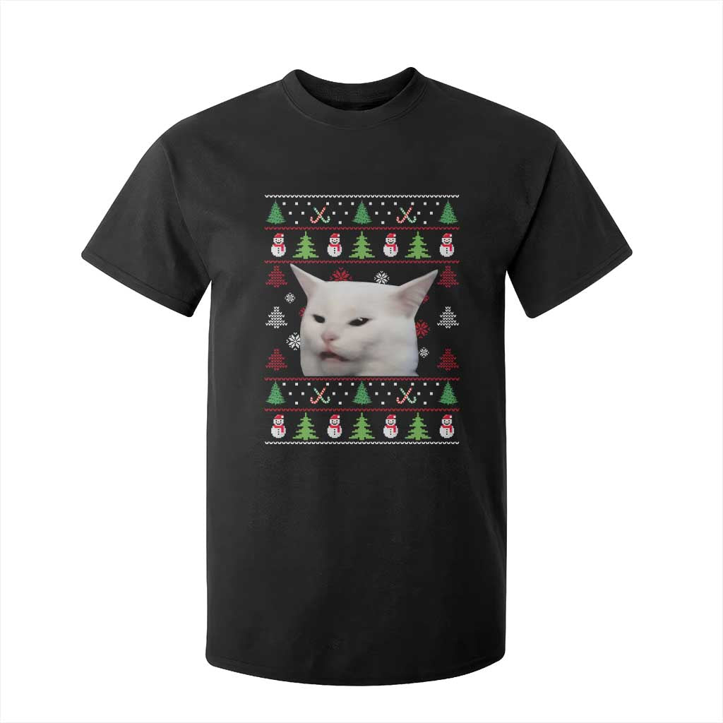 Woman Yelling At A Cat Ugly Christmas T Shirt For Kid Funny Cat Meme Matching Couple Christmas Pajama TS10 Black Print Your Wear
