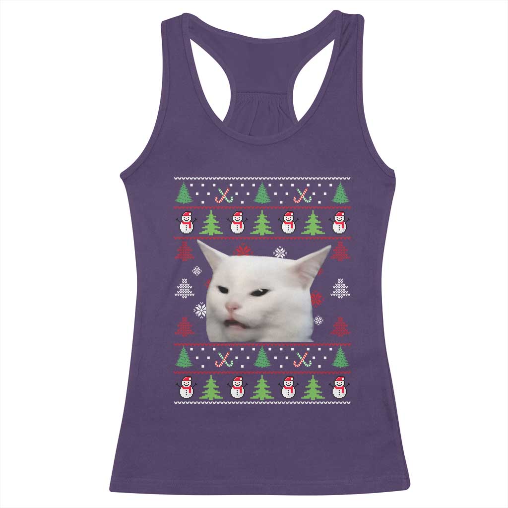 Woman Yelling At A Cat Ugly Christmas Racerback Tank Top Funny Cat Meme Matching Couple Christmas Pajama TS10 Purple Print Your Wear