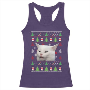 Woman Yelling At A Cat Ugly Christmas Racerback Tank Top Funny Cat Meme Matching Couple Christmas Pajama TS10 Purple Print Your Wear