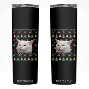 Woman Yelling At A Cat Ugly Christmas Skinny Tumbler Funny Cat Meme Matching Couple Christmas Pajama TS10 Black Print Your Wear