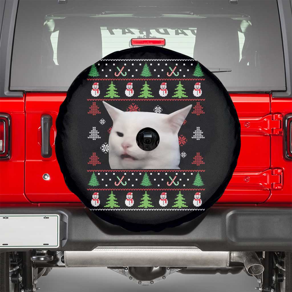 Woman Yelling At A Cat Ugly Christmas Spare Tire Cover Funny Cat Meme Matching Couple Christmas Pajama TS10 Black Print Your Wear