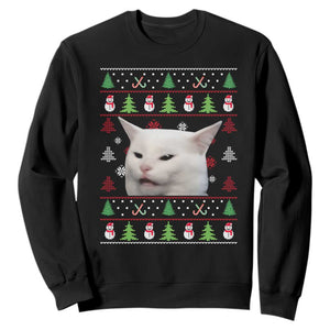 Woman Yelling At A Cat Ugly Christmas Sweatshirt Funny Cat Meme Matching Couple Christmas Pajama TS10 Black Print Your Wear