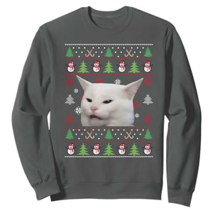 Woman Yelling At A Cat Ugly Christmas Sweatshirt Funny Cat Meme Matching Couple Christmas Pajama TS10 Dark Heather Print Your Wear