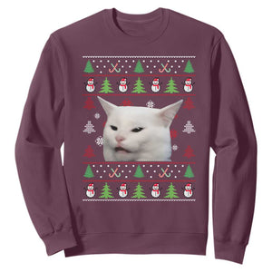 Woman Yelling At A Cat Ugly Christmas Sweatshirt Funny Cat Meme Matching Couple Christmas Pajama TS10 Maroon Print Your Wear