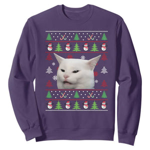 Woman Yelling At A Cat Ugly Christmas Sweatshirt Funny Cat Meme Matching Couple Christmas Pajama TS10 Purple Print Your Wear