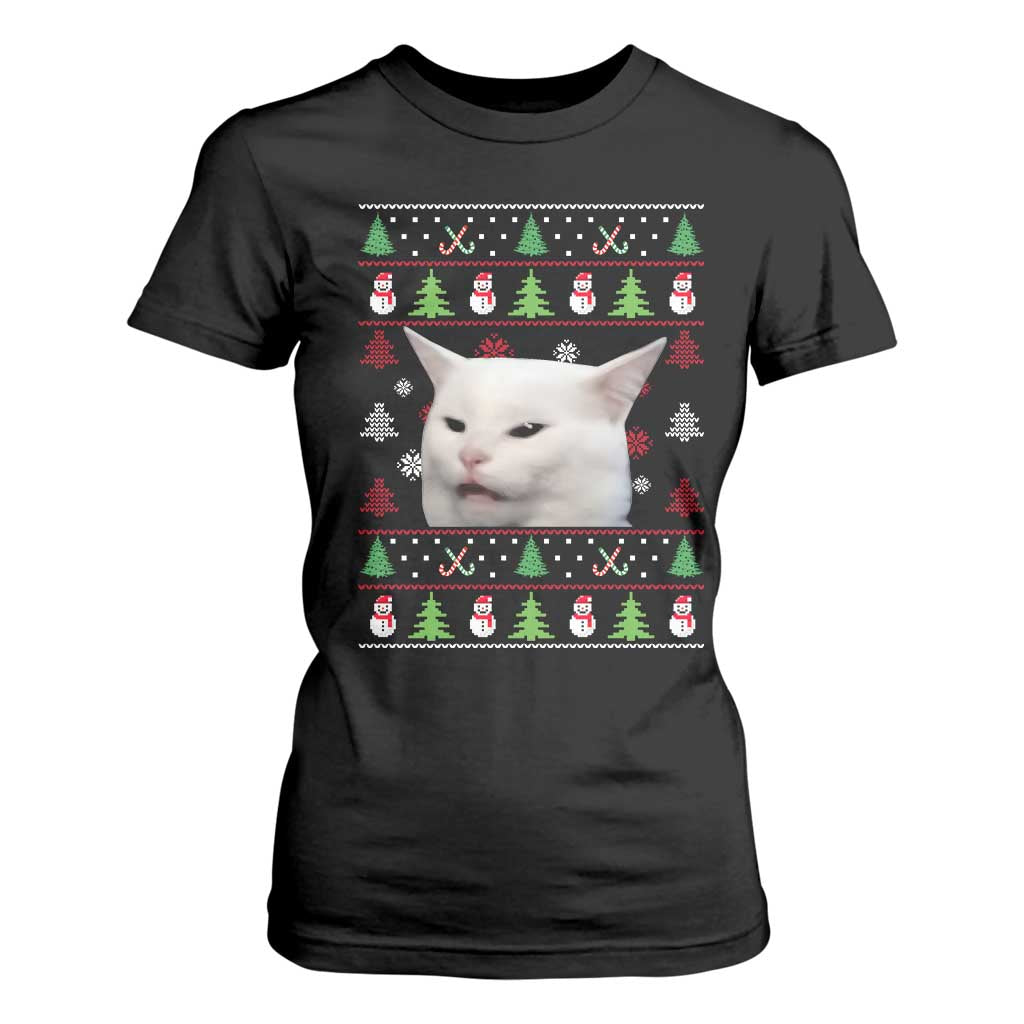 Woman Yelling At A Cat Ugly Christmas T Shirt For Women Funny Cat Meme Matching Couple Christmas Pajama TS10 Black Print Your Wear