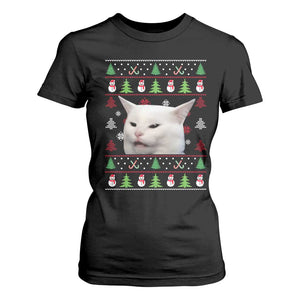 Woman Yelling At A Cat Ugly Christmas T Shirt For Women Funny Cat Meme Matching Couple Christmas Pajama TS10 Black Print Your Wear