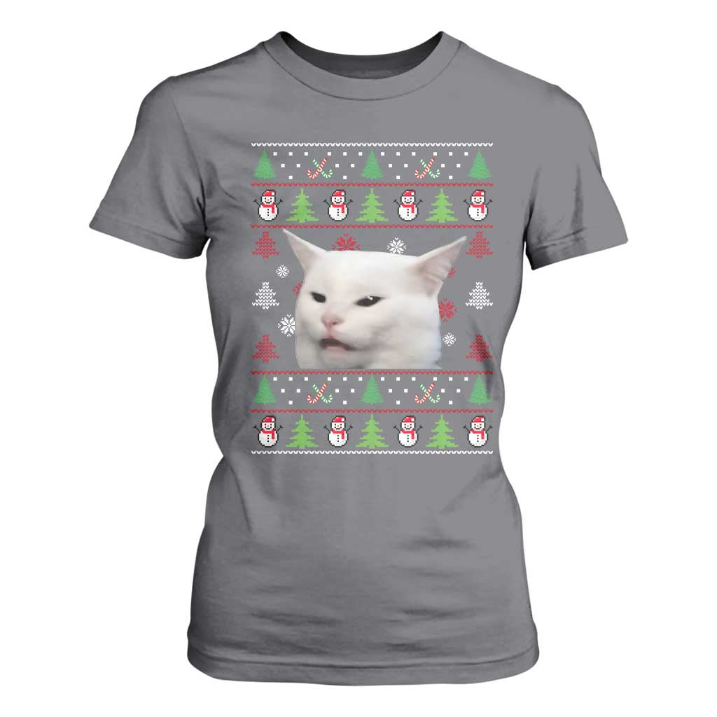 Woman Yelling At A Cat Ugly Christmas T Shirt For Women Funny Cat Meme Matching Couple Christmas Pajama TS10 Charcoal Print Your Wear