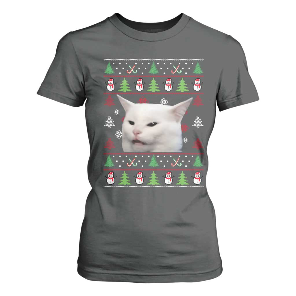 Woman Yelling At A Cat Ugly Christmas T Shirt For Women Funny Cat Meme Matching Couple Christmas Pajama TS10 Dark Heather Print Your Wear