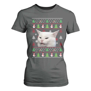 Woman Yelling At A Cat Ugly Christmas T Shirt For Women Funny Cat Meme Matching Couple Christmas Pajama TS10 Dark Heather Print Your Wear