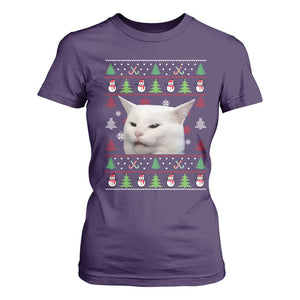 Woman Yelling At A Cat Ugly Christmas T Shirt For Women Funny Cat Meme Matching Couple Christmas Pajama TS10 Purple Print Your Wear