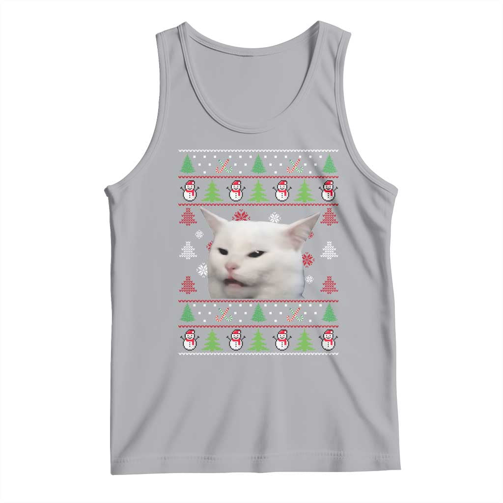 Woman Yelling At A Cat Ugly Christmas Tank Top Funny Cat Meme Matching Couple Christmas Pajama TS10 Athletic Heather Print Your Wear
