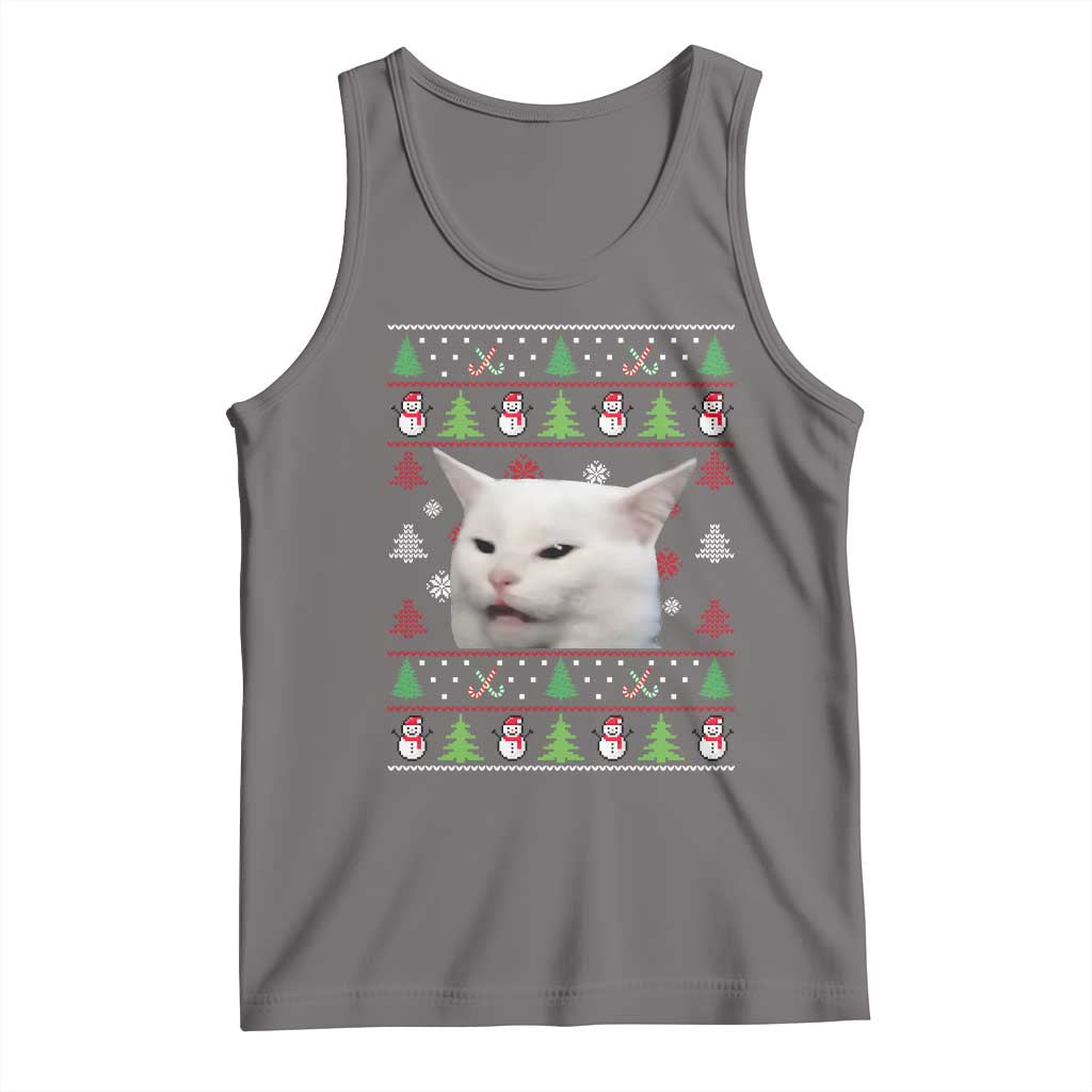 Woman Yelling At A Cat Ugly Christmas Tank Top Funny Cat Meme Matching Couple Christmas Pajama TS10 Deep Heather Print Your Wear