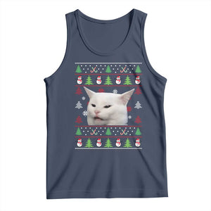 Woman Yelling At A Cat Ugly Christmas Tank Top Funny Cat Meme Matching Couple Christmas Pajama TS10 Navy Print Your Wear