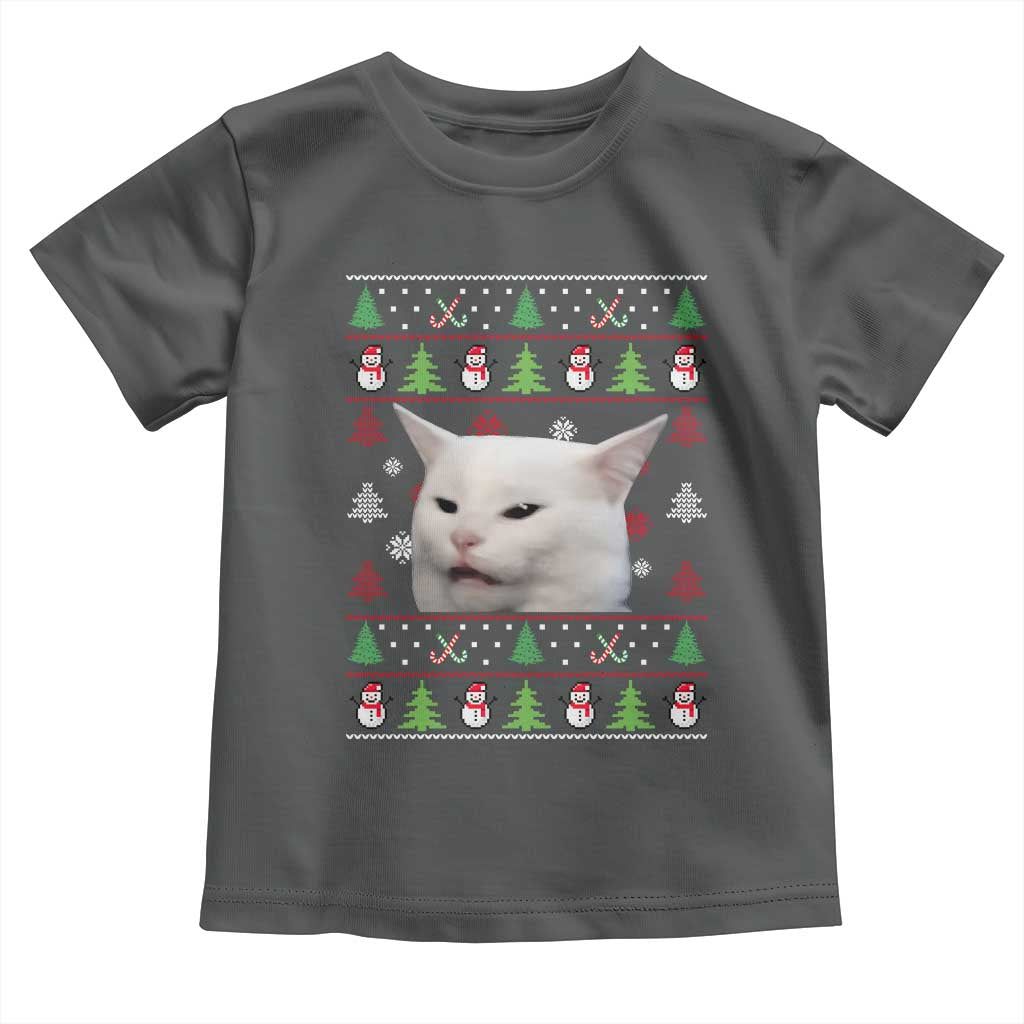 Woman Yelling At A Cat Ugly Christmas Toddler T Shirt Funny Cat Meme Matching Couple Christmas Pajama TS10 Dark Heather Print Your Wear