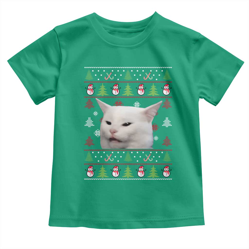 Woman Yelling At A Cat Ugly Christmas Toddler T Shirt Funny Cat Meme Matching Couple Christmas Pajama TS10 Irish Green Print Your Wear