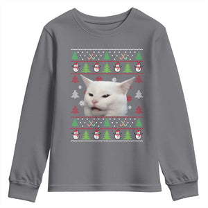 Woman Yelling At A Cat Ugly Christmas Youth Sweatshirt Funny Cat Meme Matching Couple Christmas Pajama TS10 Charcoal Print Your Wear