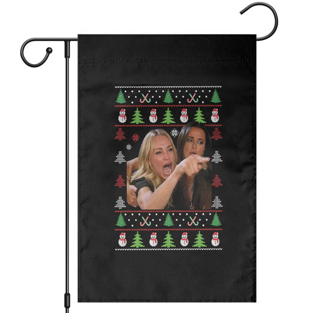 Woman Yelling At A Cat Ugly Christmas Garden Flag Funny Meme Matching Couple Christmas Pajama TS10 Black Print Your Wear