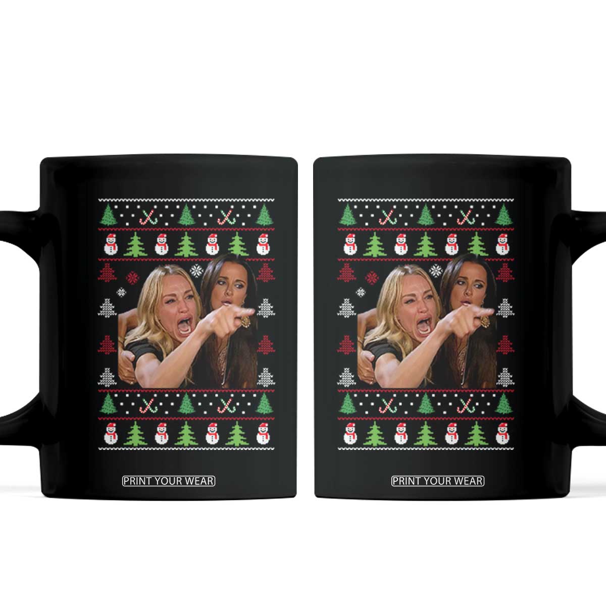 Woman Yelling At A Cat Ugly Christmas Coffee Mug Funny Meme Matching Couple Christmas Pajama TS10 Black Print Your Wear
