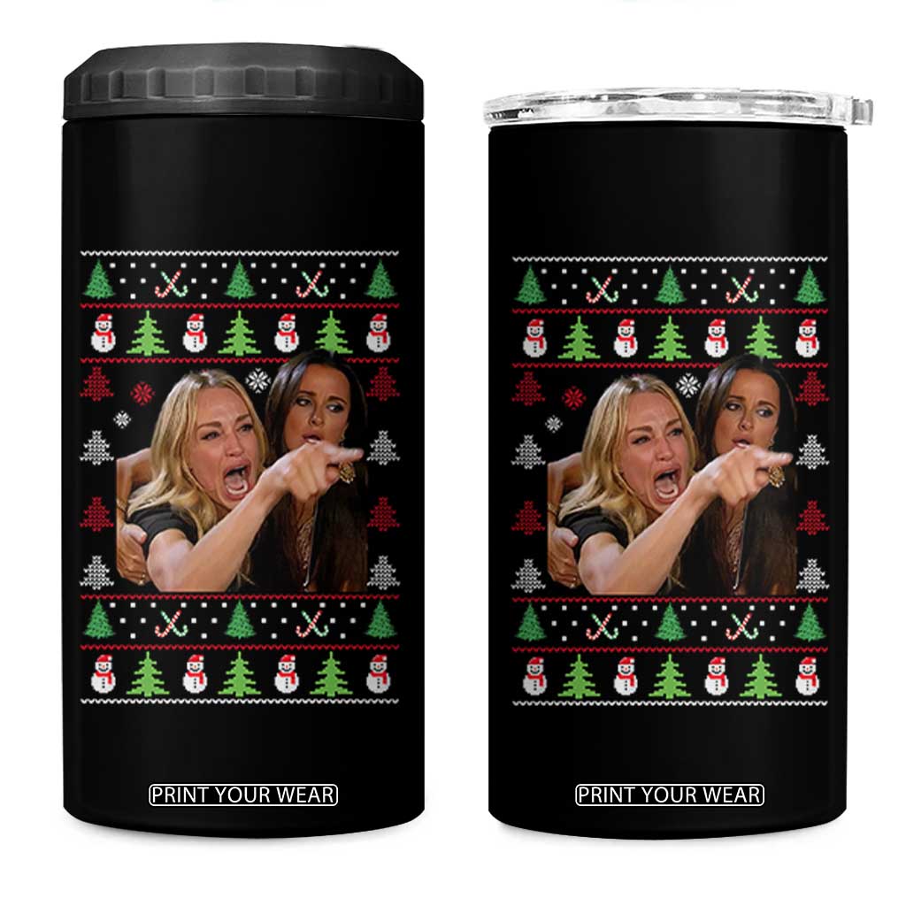 Woman Yelling At A Cat Ugly Christmas 4 in 1 Can Cooler Tumbler Funny Meme Matching Couple Christmas Pajama TS10 One Size: 16 oz Black Print Your Wear