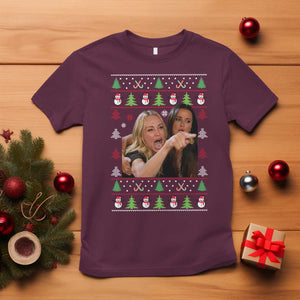 Woman Yelling At A Cat Ugly Christmas T Shirt Funny Meme Matching Couple Christmas Pajama TS10 Maroon Print Your Wear