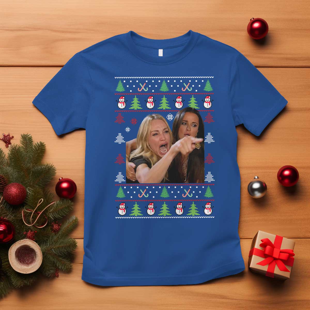 Woman Yelling At A Cat Ugly Christmas T Shirt Funny Meme Matching Couple Christmas Pajama TS10 Royal Blue Print Your Wear