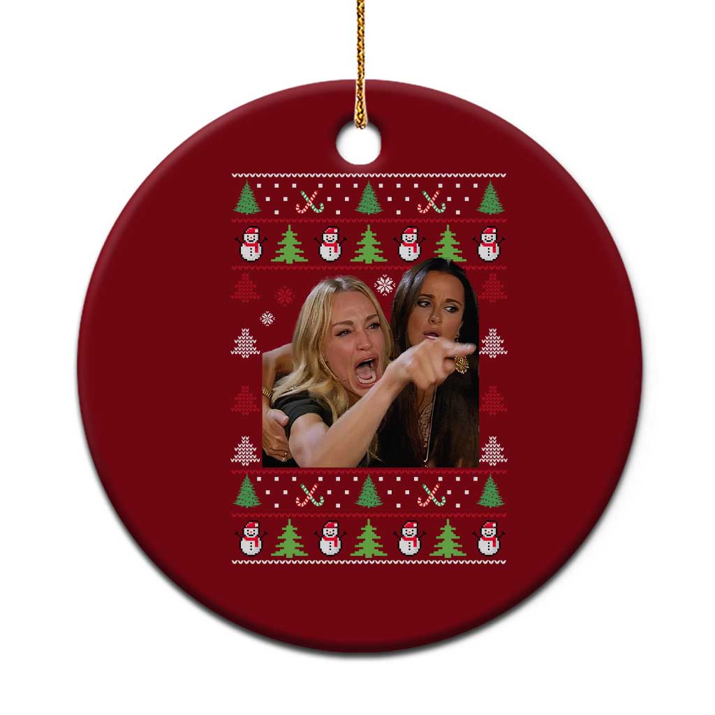 Woman Yelling At A Cat Ugly Christmas Ceramic Ornament Funny Meme Matching Couple Christmas Pajama TS10 1pc Red Print Your Wear