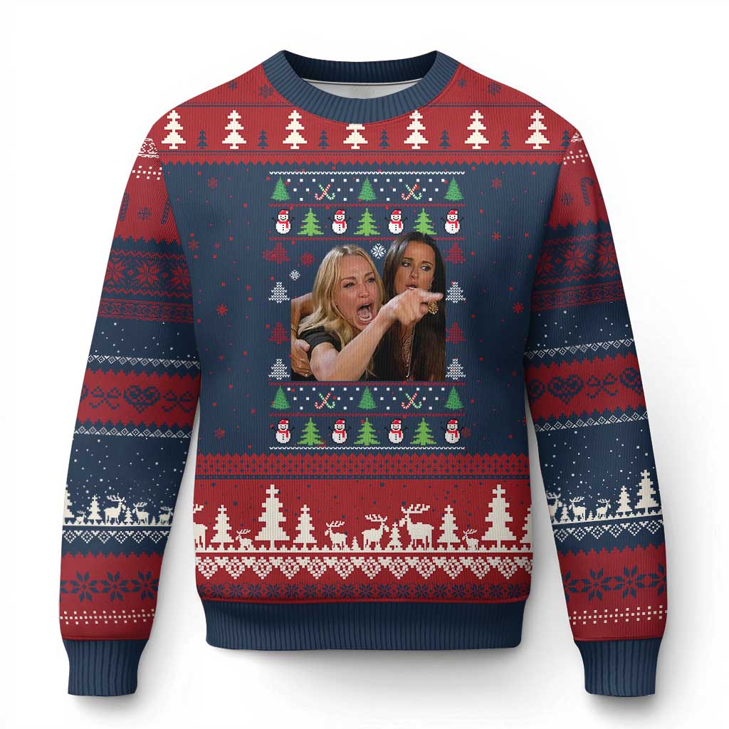 Woman Yelling At A Cat Ugly Xmas Ugly Christmas Sweater Funny Meme Matching Couple Xmas Pajama TS10 Navy Red Print Your Wear