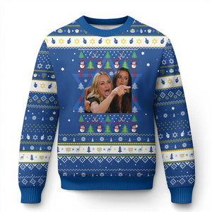 Woman Yelling At A Cat Ugly Christmas Hanukkah Ugly Sweater Funny Meme Matching Couple Christmas Pajama TS10 Blue White Print Your Wear