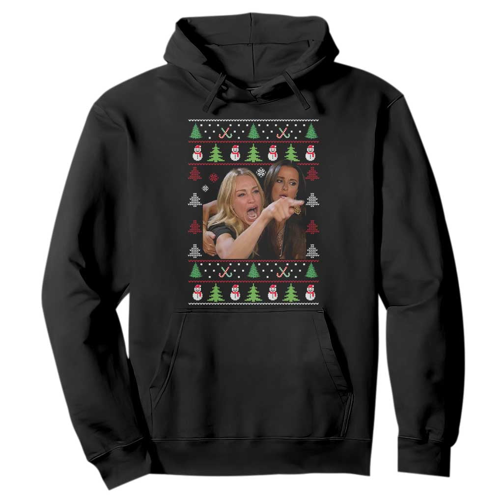 Woman Yelling At A Cat Ugly Christmas Hoodie Funny Meme Matching Couple Christmas Pajama TS10 Black Print Your Wear