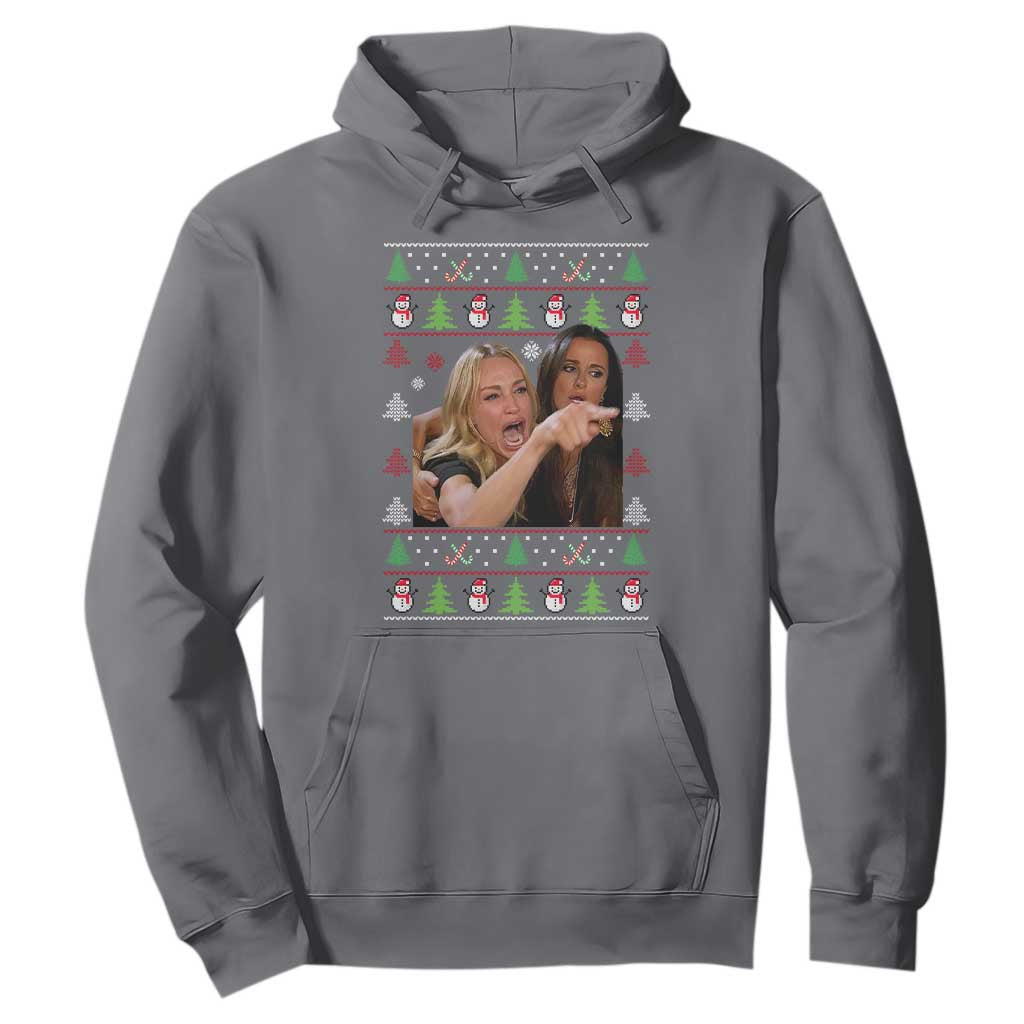 Woman Yelling At A Cat Ugly Christmas Hoodie Funny Meme Matching Couple Christmas Pajama TS10 Charcoal Print Your Wear