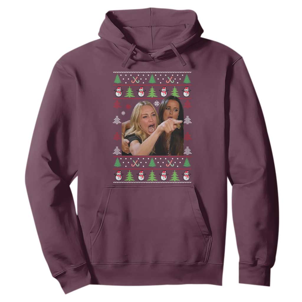 Woman Yelling At A Cat Ugly Christmas Hoodie Funny Meme Matching Couple Christmas Pajama TS10 Maroon Print Your Wear
