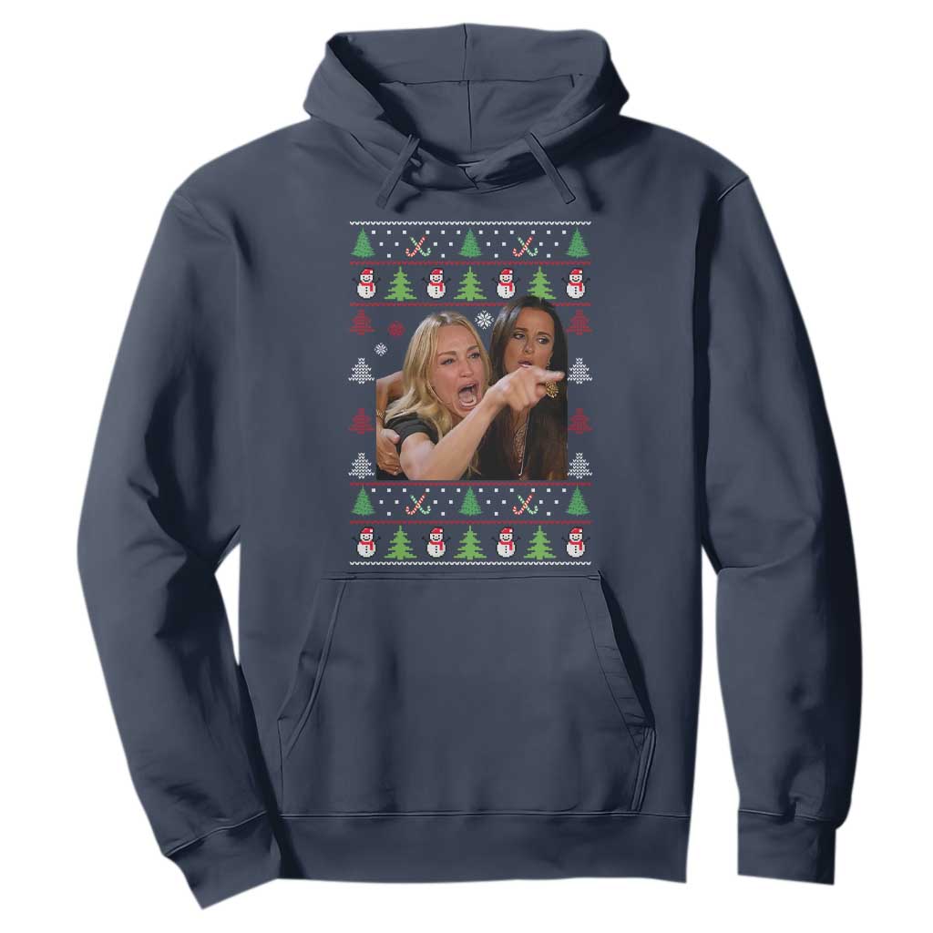 Woman Yelling At A Cat Ugly Christmas Hoodie Funny Meme Matching Couple Christmas Pajama TS10 Navy Print Your Wear