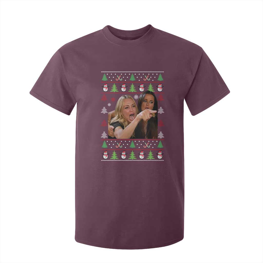 Woman Yelling At A Cat Ugly Christmas T Shirt For Kid Funny Meme Matching Couple Christmas Pajama TS10 Maroon Print Your Wear