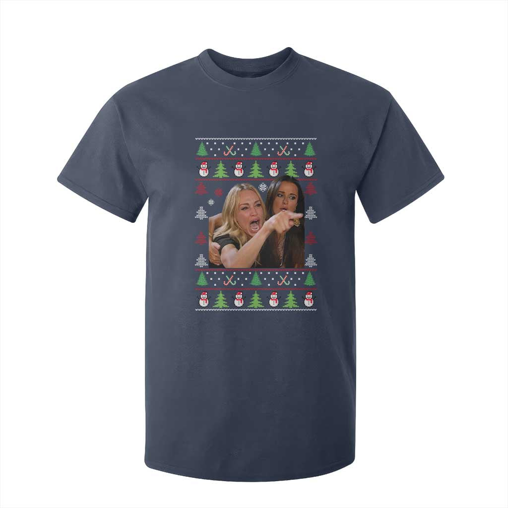 Woman Yelling At A Cat Ugly Christmas T Shirt For Kid Funny Meme Matching Couple Christmas Pajama TS10 Navy Print Your Wear