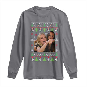 Woman Yelling At A Cat Ugly Christmas Long Sleeve Shirt Funny Meme Matching Couple Christmas Pajama TS10 Charcoal Print Your Wear