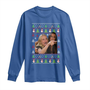 Woman Yelling At A Cat Ugly Christmas Long Sleeve Shirt Funny Meme Matching Couple Christmas Pajama TS10 Royal Blue Print Your Wear