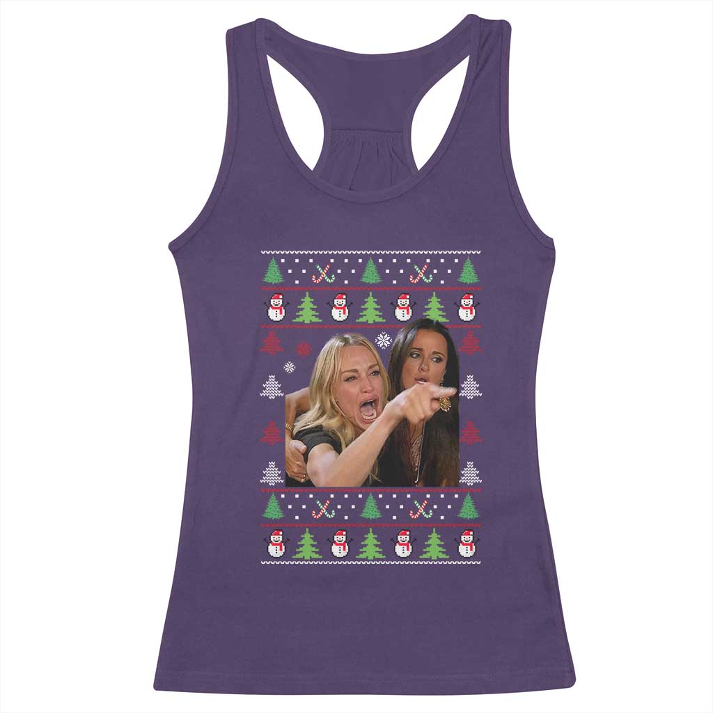 Woman Yelling At A Cat Ugly Christmas Racerback Tank Top Funny Meme Matching Couple Christmas Pajama TS10 Purple Print Your Wear
