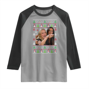 Woman Yelling At A Cat Ugly Christmas Raglan Shirt Funny Meme Matching Couple Christmas Pajama TS10 Sport Gray Black Print Your Wear