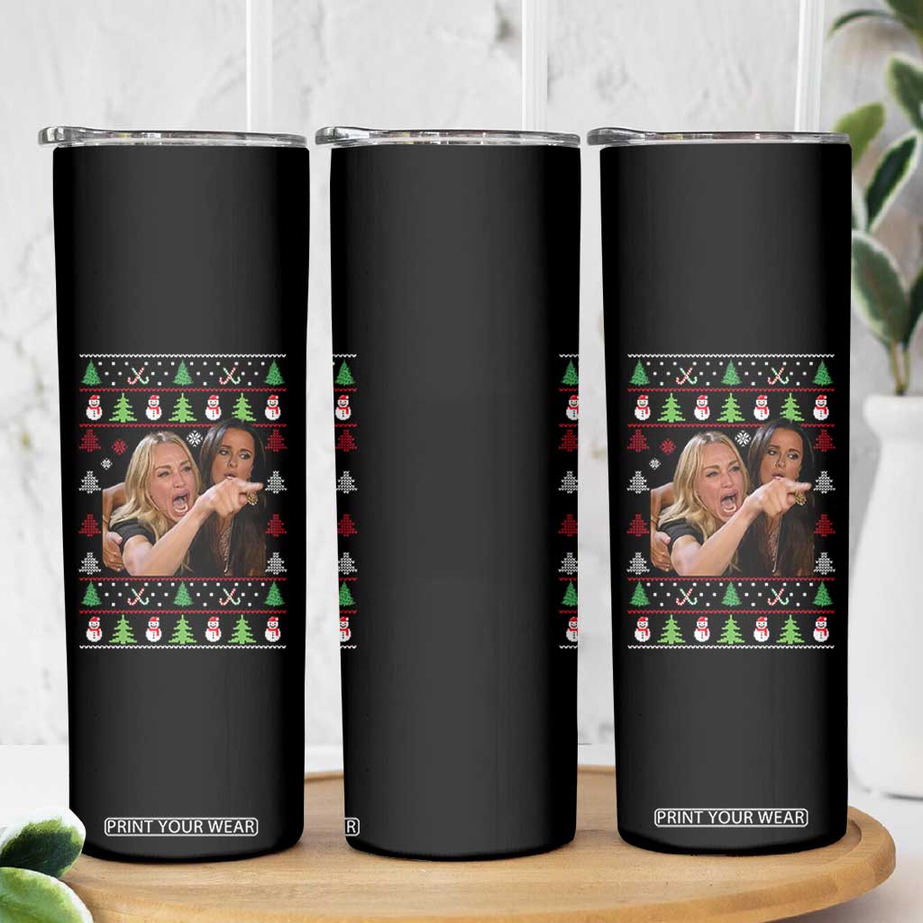 Woman Yelling At A Cat Ugly Christmas Skinny Tumbler Funny Meme Matching Couple Christmas Pajama TS10 Print Your Wear