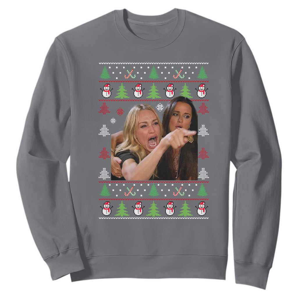 Woman Yelling At A Cat Ugly Christmas Sweatshirt Funny Meme Matching Couple Christmas Pajama TS10 Charcoal Print Your Wear