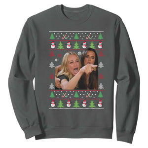 Woman Yelling At A Cat Ugly Christmas Sweatshirt Funny Meme Matching Couple Christmas Pajama TS10 Dark Heather Print Your Wear