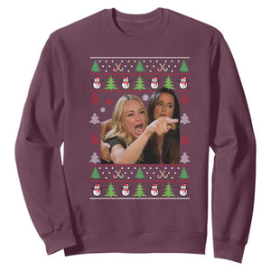 Woman Yelling At A Cat Ugly Christmas Sweatshirt Funny Meme Matching Couple Christmas Pajama TS10 Maroon Print Your Wear