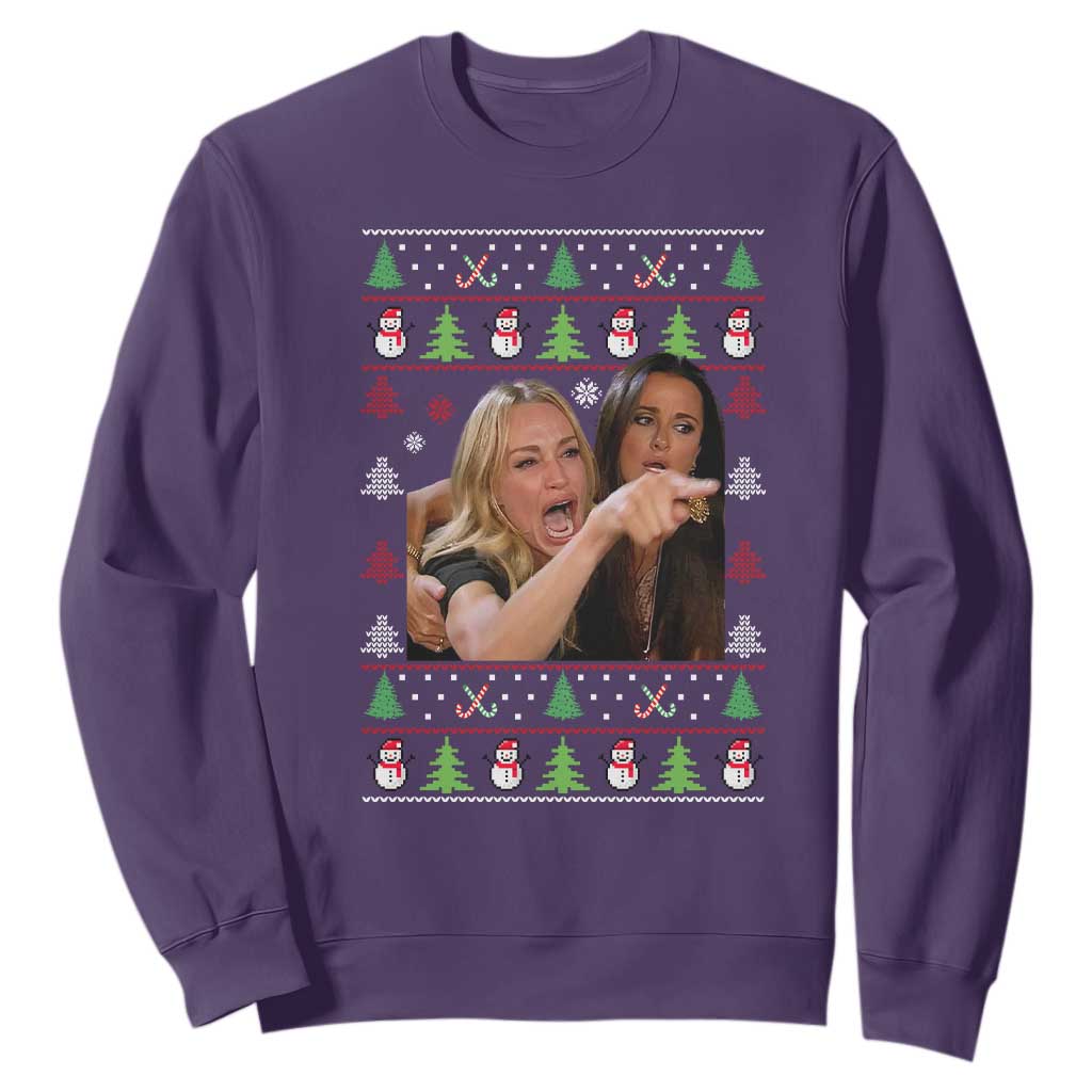 Woman Yelling At A Cat Ugly Christmas Sweatshirt Funny Meme Matching Couple Christmas Pajama TS10 Purple Print Your Wear