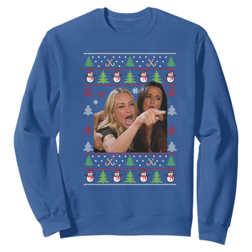 Woman Yelling At A Cat Ugly Christmas Sweatshirt Funny Meme Matching Couple Christmas Pajama TS10 Royal Blue Print Your Wear