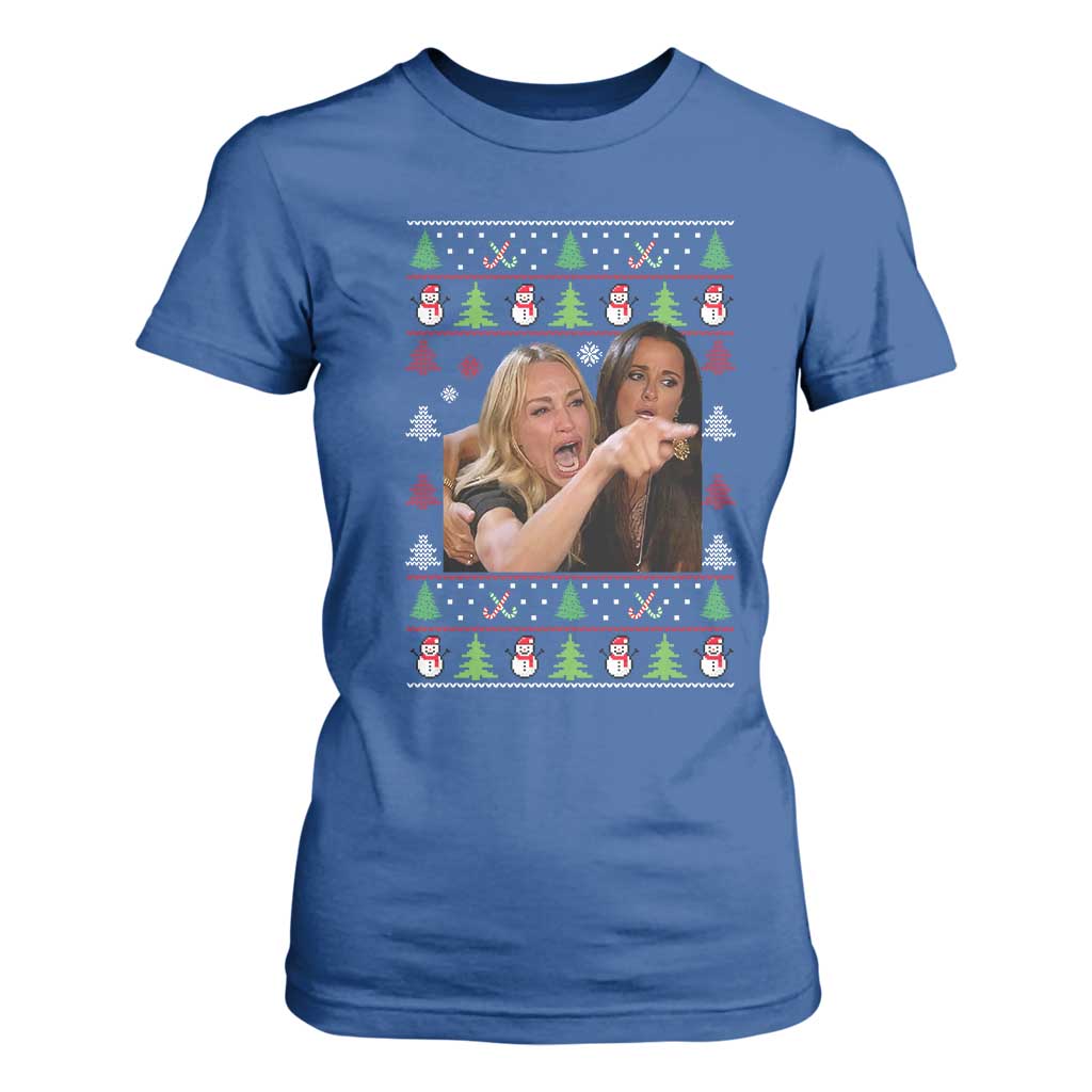 Woman Yelling At A Cat Ugly Christmas T Shirt For Women Funny Meme Matching Couple Christmas Pajama TS10 Royal Blue Print Your Wear