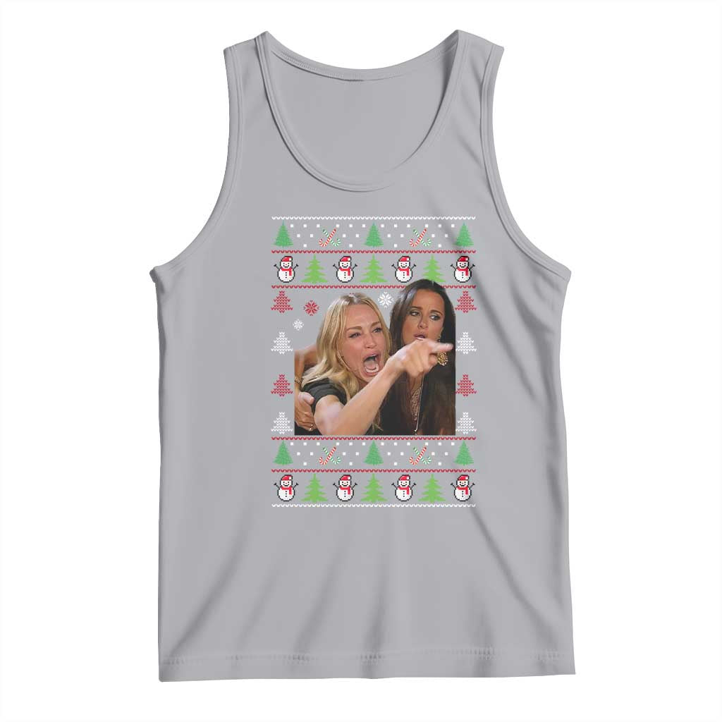 Woman Yelling At A Cat Ugly Christmas Tank Top Funny Meme Matching Couple Christmas Pajama TS10 Athletic Heather Print Your Wear