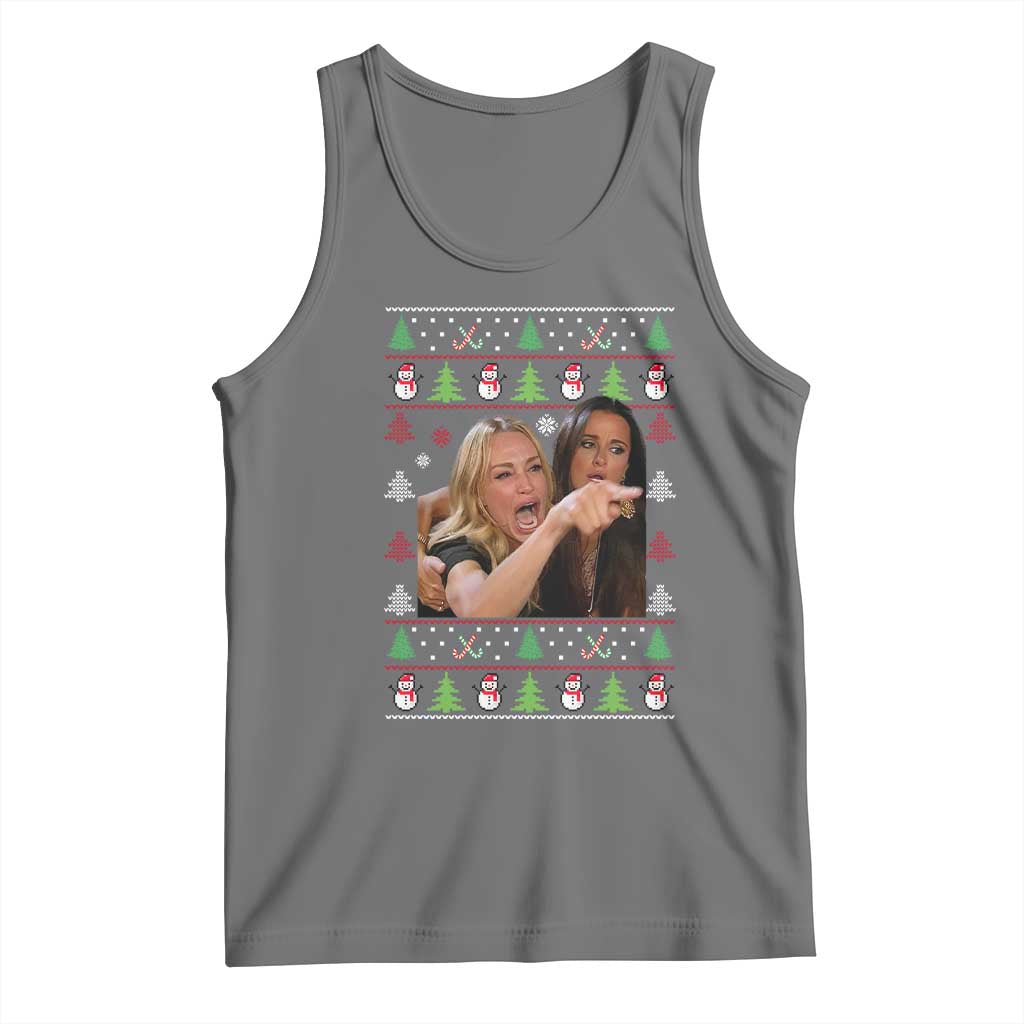 Woman Yelling At A Cat Ugly Christmas Tank Top Funny Meme Matching Couple Christmas Pajama TS10 Black Heather Print Your Wear