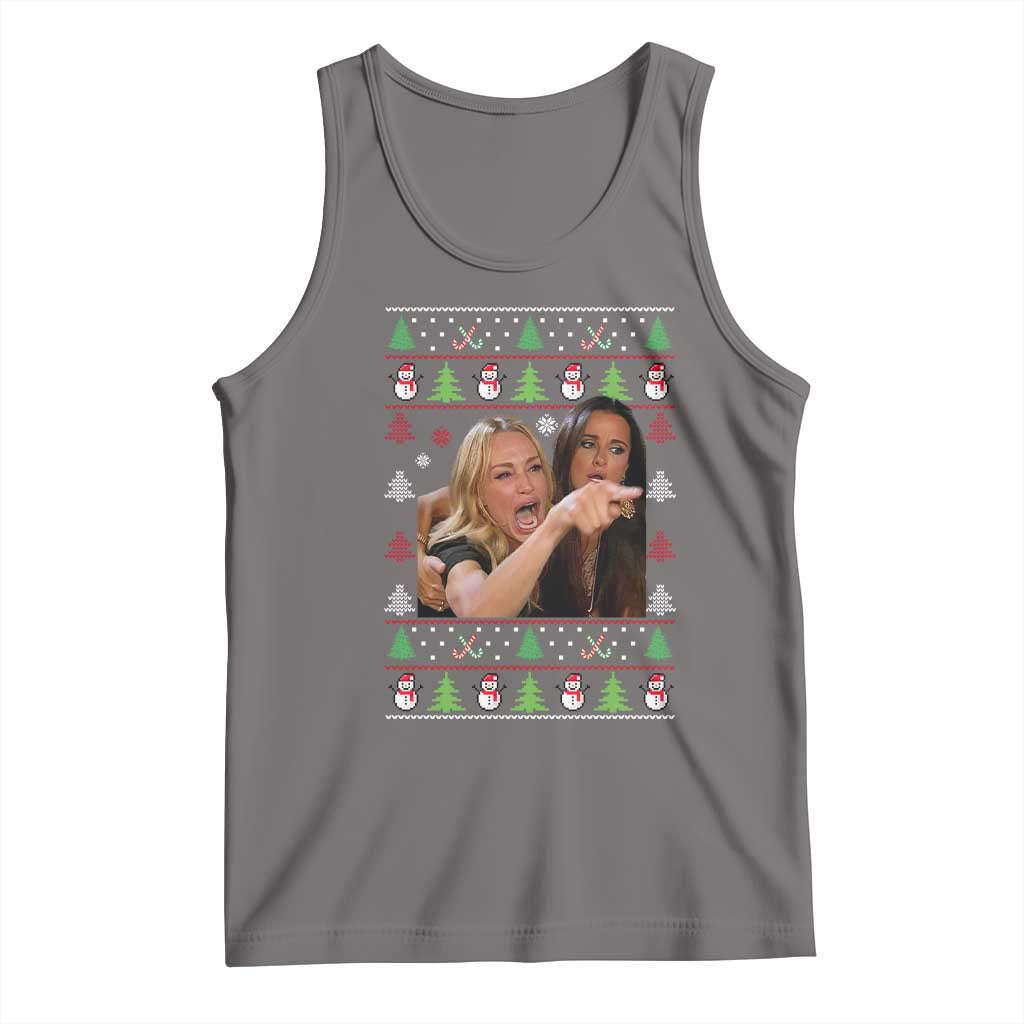 Woman Yelling At A Cat Ugly Christmas Tank Top Funny Meme Matching Couple Christmas Pajama TS10 Deep Heather Print Your Wear