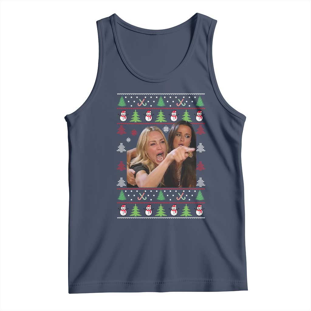 Woman Yelling At A Cat Ugly Christmas Tank Top Funny Meme Matching Couple Christmas Pajama TS10 Navy Print Your Wear
